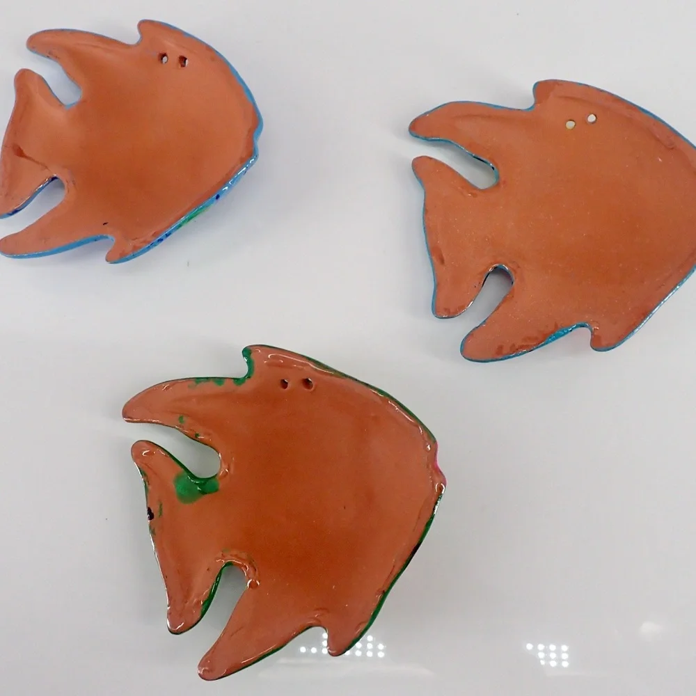 Tropical Ceramic Colorful Set of 3 Fish Wall Decor 5” Hanging or Wall Mount
